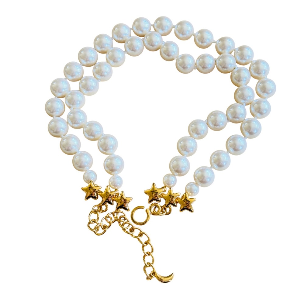 VTG Carolee Signed Necklace Whimsical Star Moon Pearl Multi Regal statement 17"